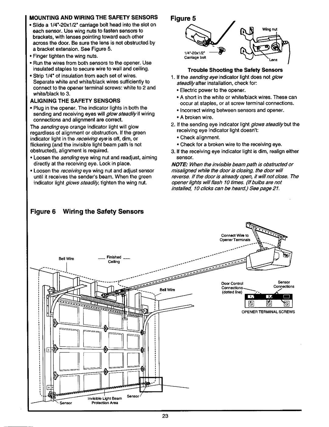 Craftsman 139.53978SRT owner manual Mounting and Wiring the Safety Sensors, Aligning the Safety Sensors 