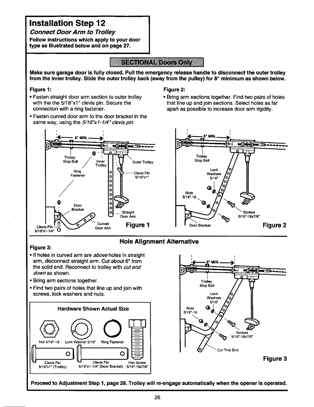 Craftsman 139.53978SRT owner manual Connect Door Arm to Trolley, RBok, Above holes 