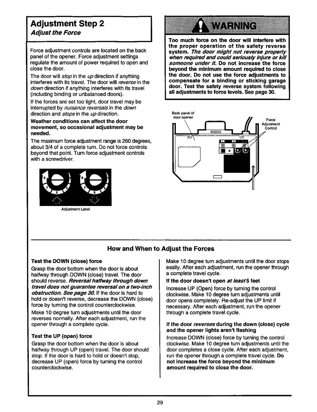 Craftsman 139.53978SRT owner manual How and When to Adjust the Forces 