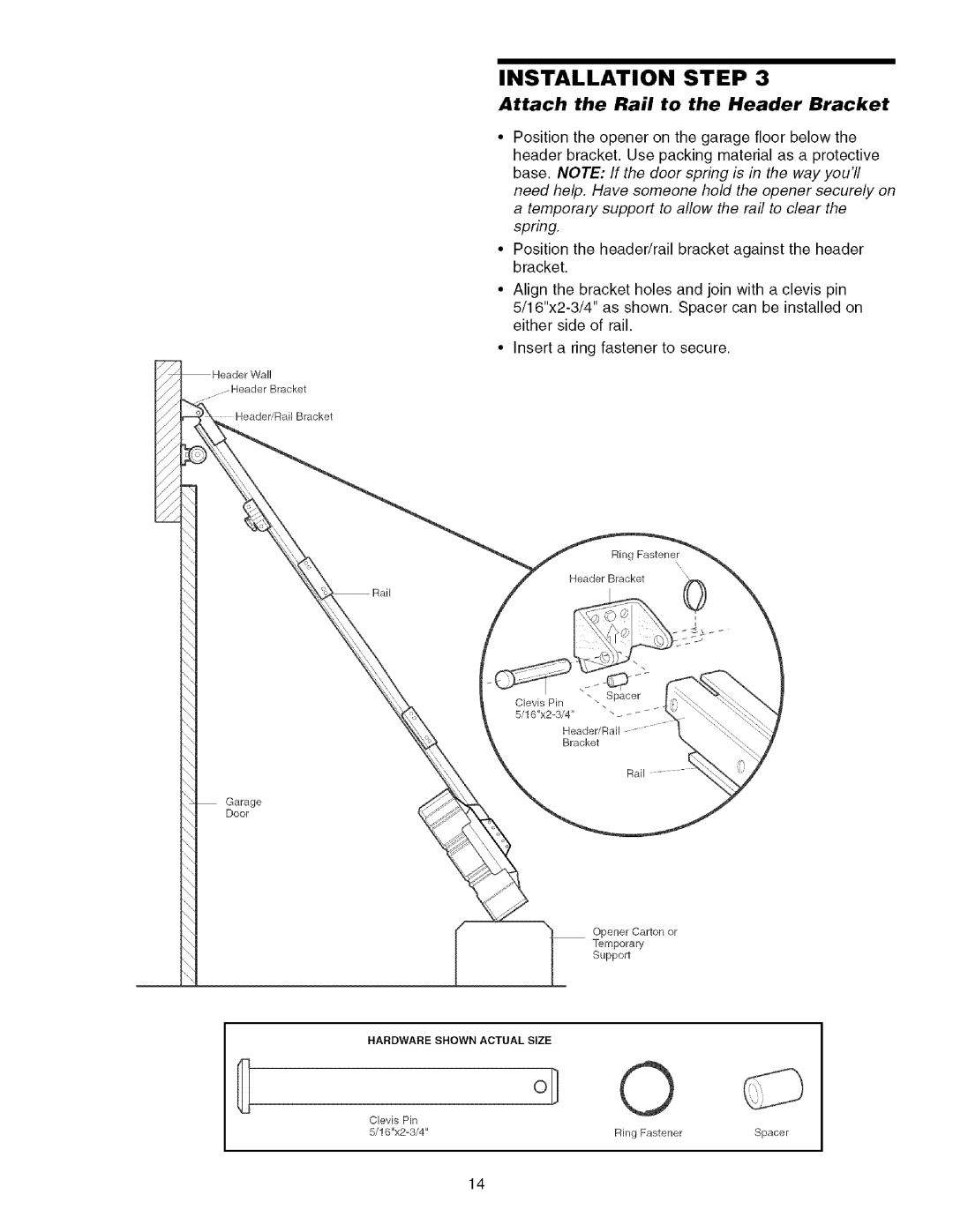 Craftsman 139.53993D owner manual Attach the Rail to the Header Bracket 