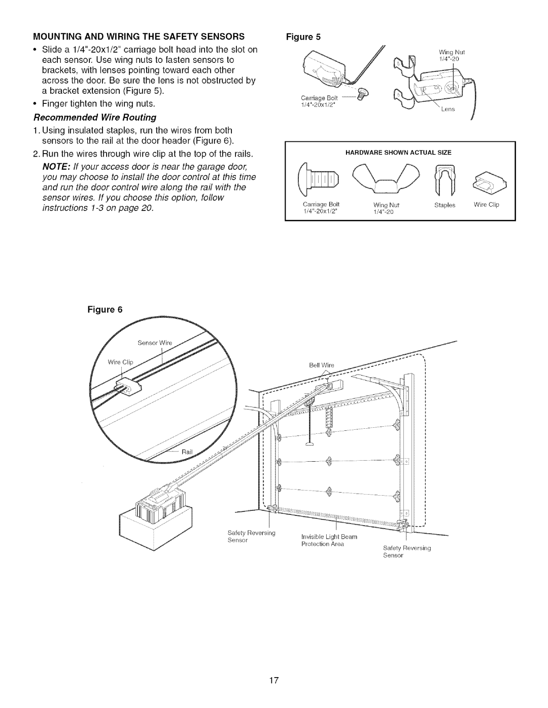 Craftsman 139.53993D owner manual Mounting and Wiring the Safety Sensors, Recommended Wire Routing 