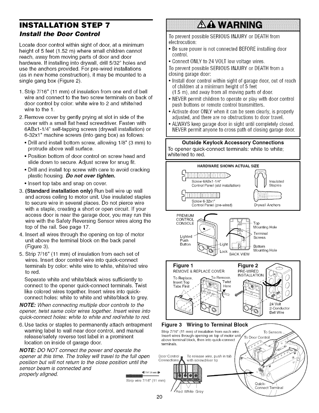 Craftsman 139.53993D owner manual Install Door Control 