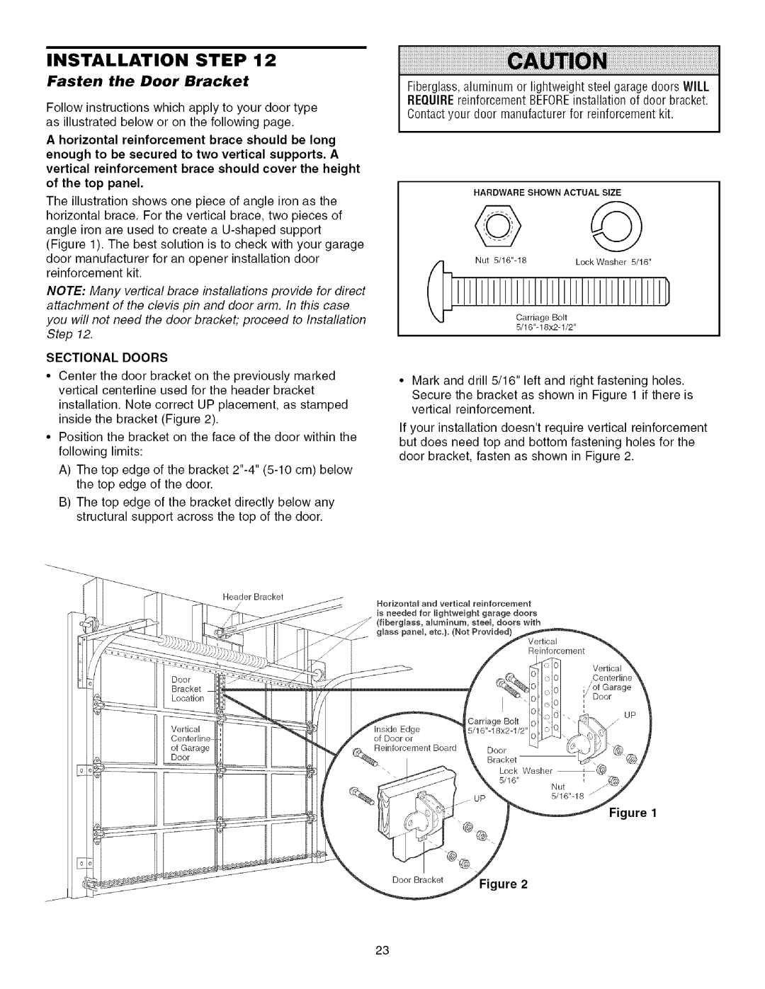 Craftsman 139.53993D owner manual Fasten the Door Bracket, Sectional Doors 