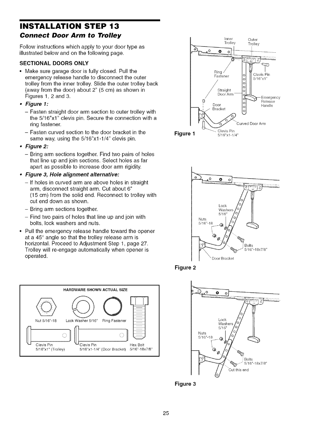 Craftsman 139.53993D owner manual Connect Door Arm to Trolley, Sectional Doors only 