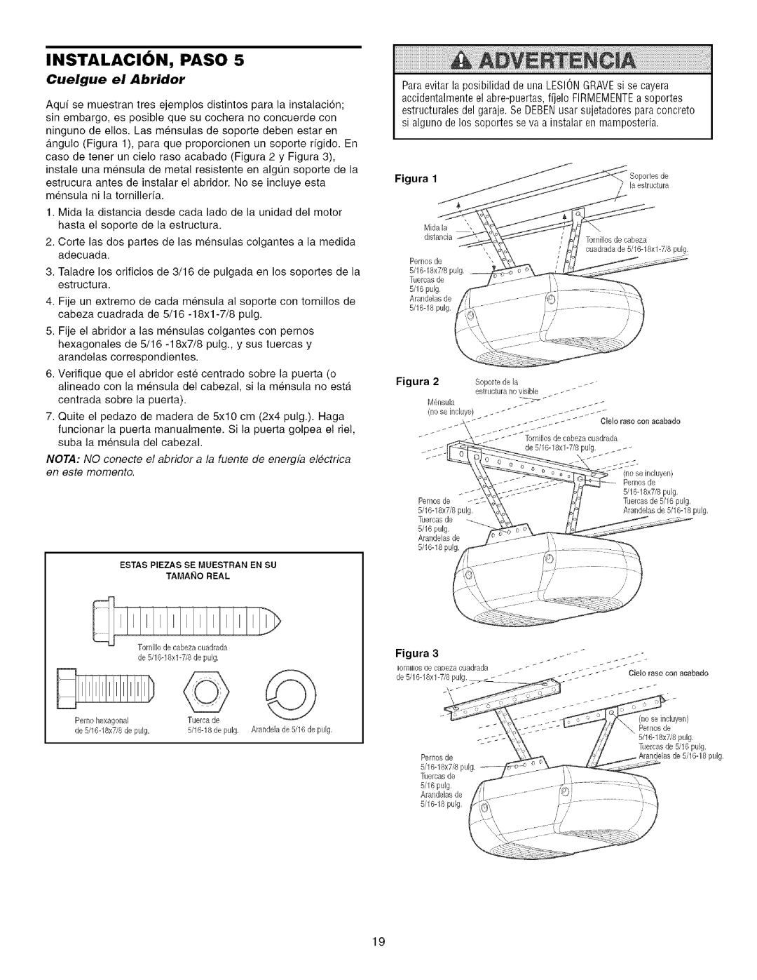 Craftsman 139.53993D owner manual INSTALACION, Paso, Cuelgue el Abridor 