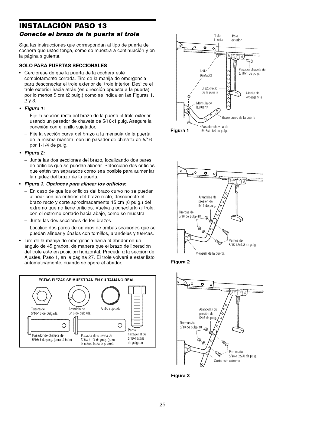 Craftsman 139.53993D owner manual Conecte el brazo de la puerta al trole, SLO Para Puertas Seccionales 