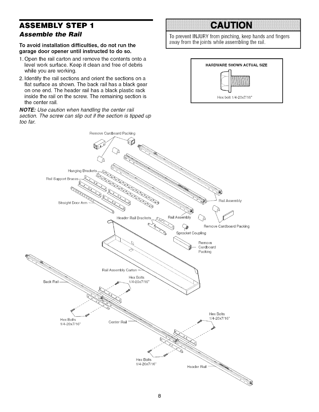 Craftsman 139.53993D owner manual Assembly Step, Assemble the Rail 