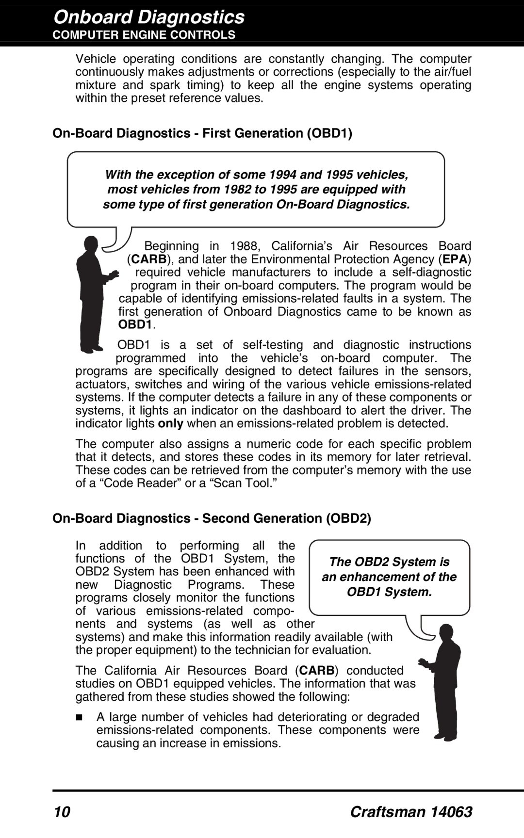 Craftsman 14063 manual On-Board Diagnostics First Generation OBD1, On-Board Diagnostics Second Generation OBD2 