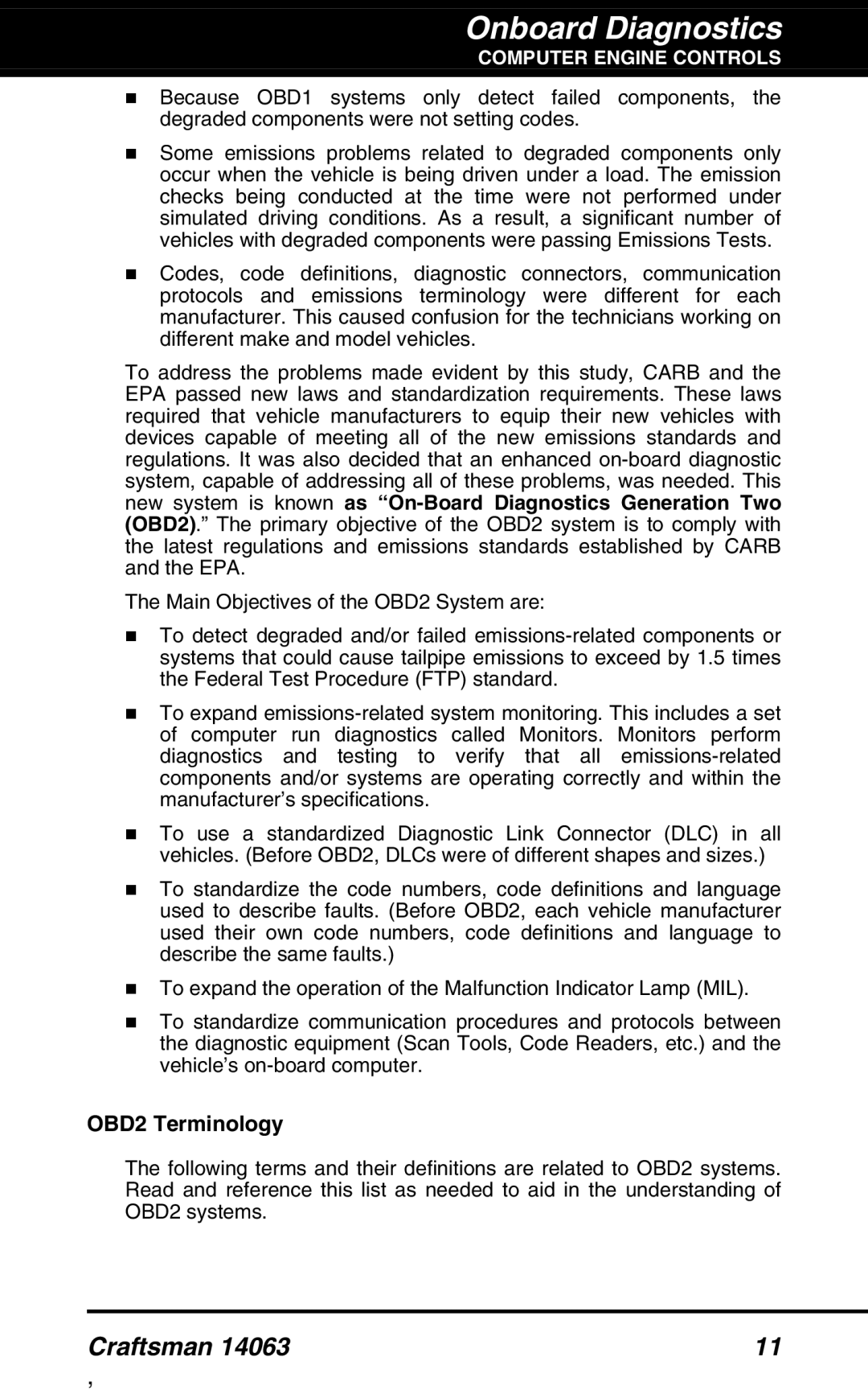 Craftsman 14063 manual OBD2 Terminology 