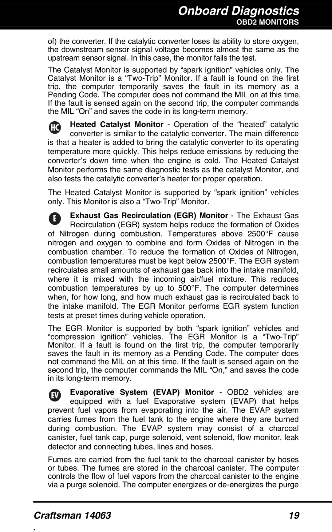 Craftsman 14063 manual Onboard Diagnostics 