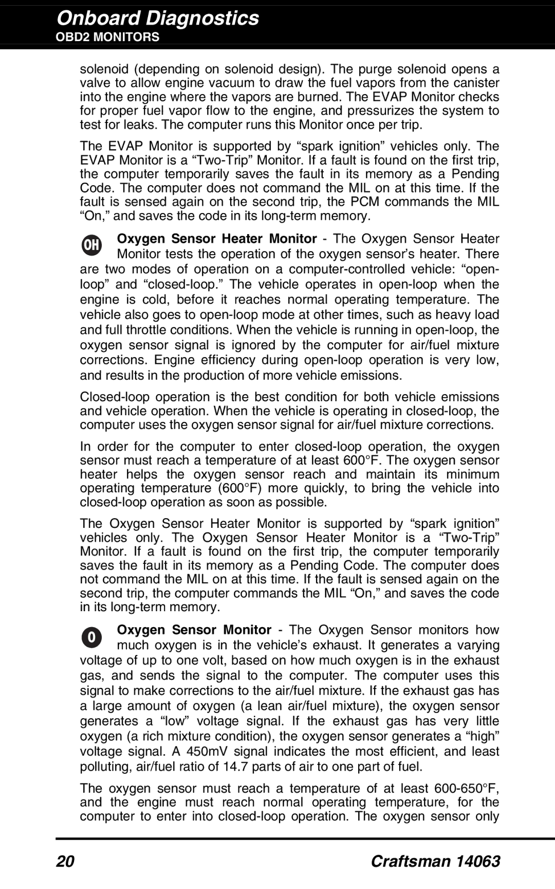 Craftsman 14063 manual Onboard Diagnostics 