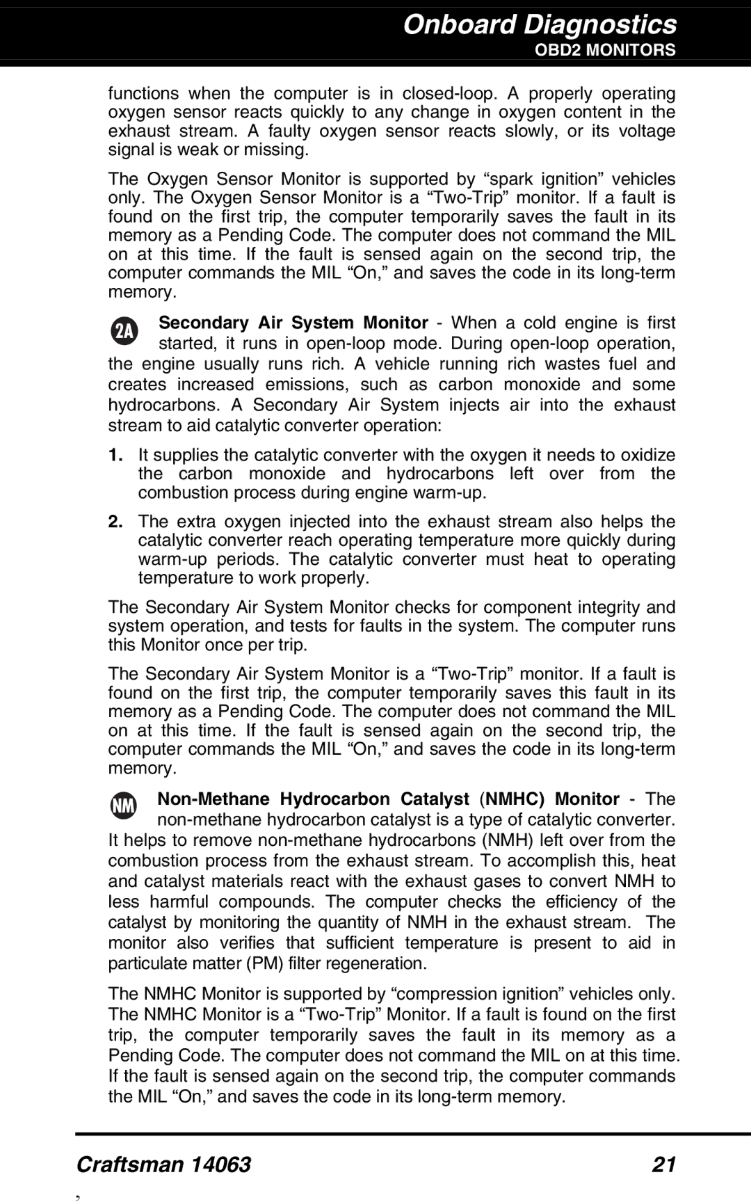 Craftsman 14063 manual Onboard Diagnostics 