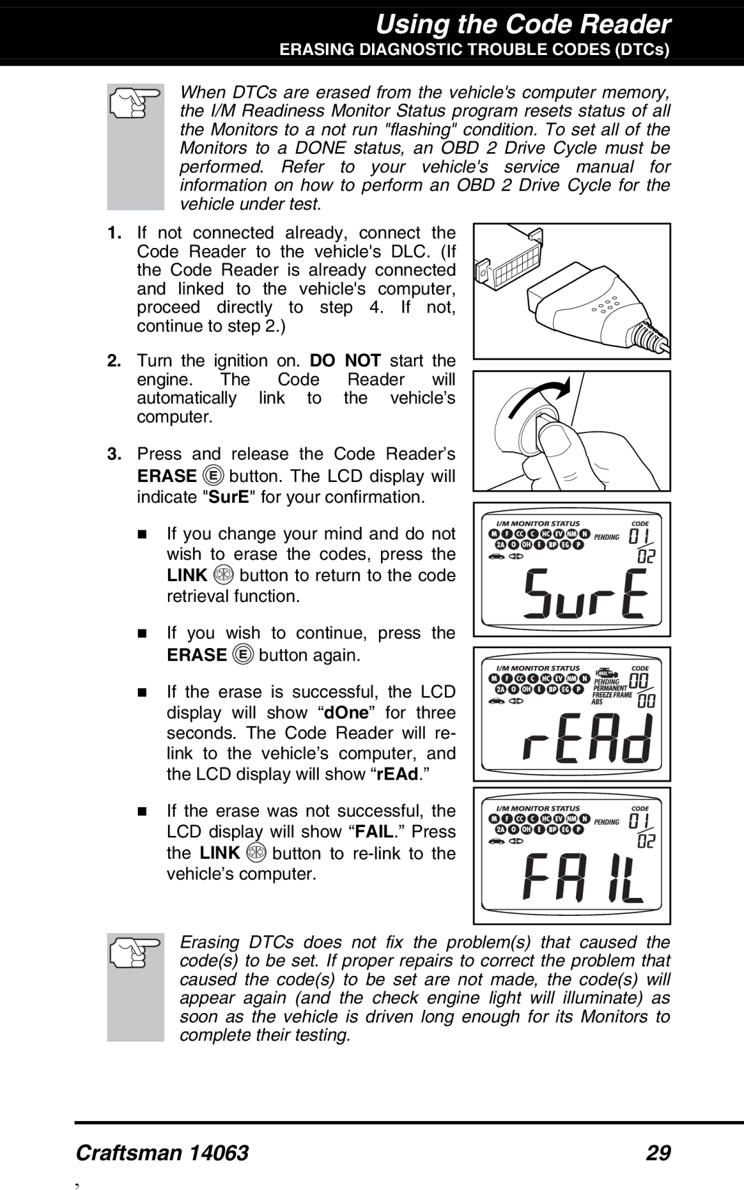 Craftsman 14063 manual Using the Code Reader 