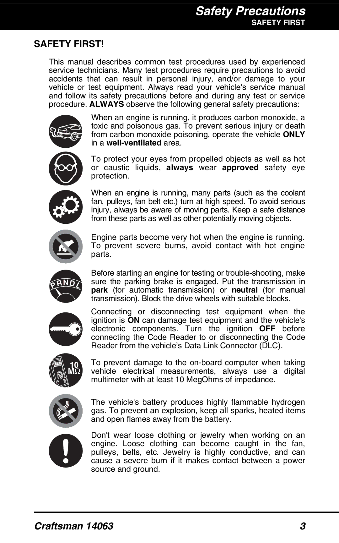 Craftsman 14063 manual Safety Precautions, Safety First 