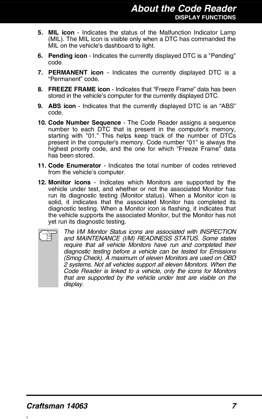 Craftsman 14063 manual About the Code Reader 