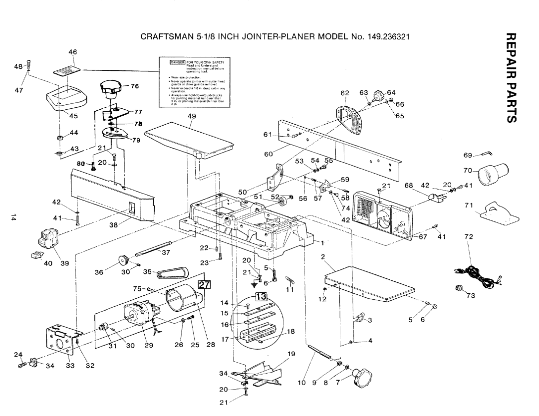 Craftsman 149.236321 owner manual Craftsman 5-1/8 Inch JOINTER-PLANER Model No 