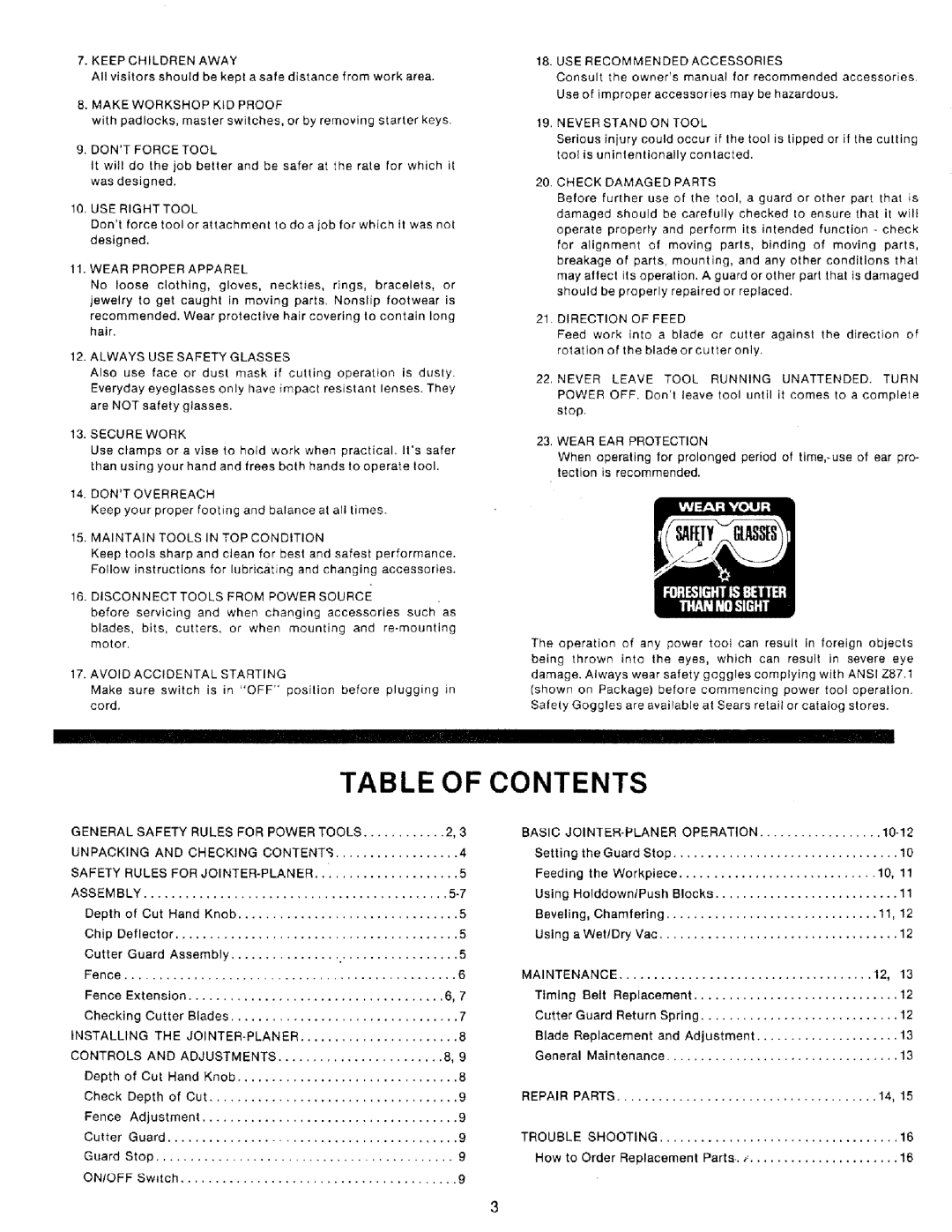 Craftsman 149.236321 owner manual Table of Contents 