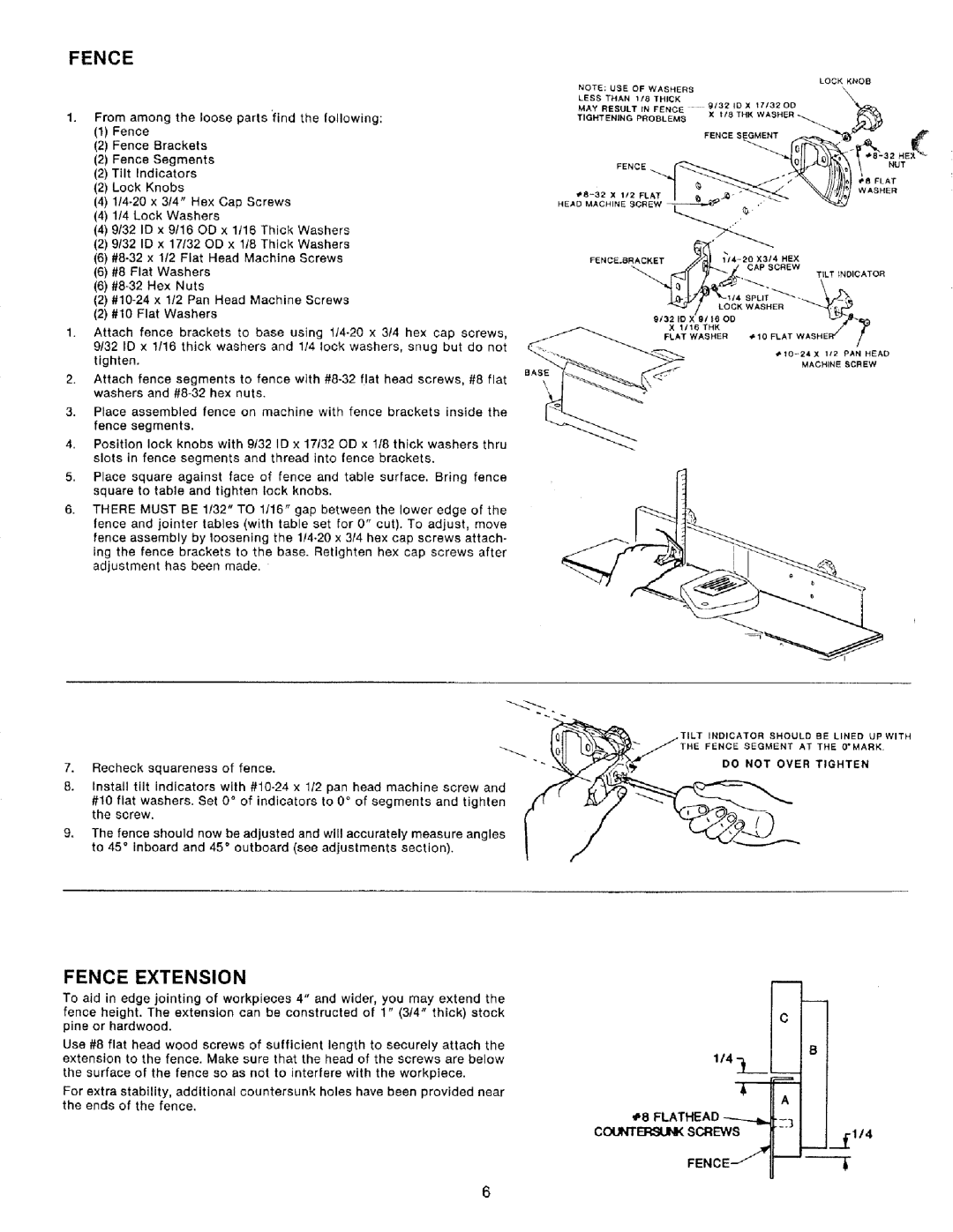 Craftsman 149.236321 owner manual Fence Extension, Countersunk Screws 