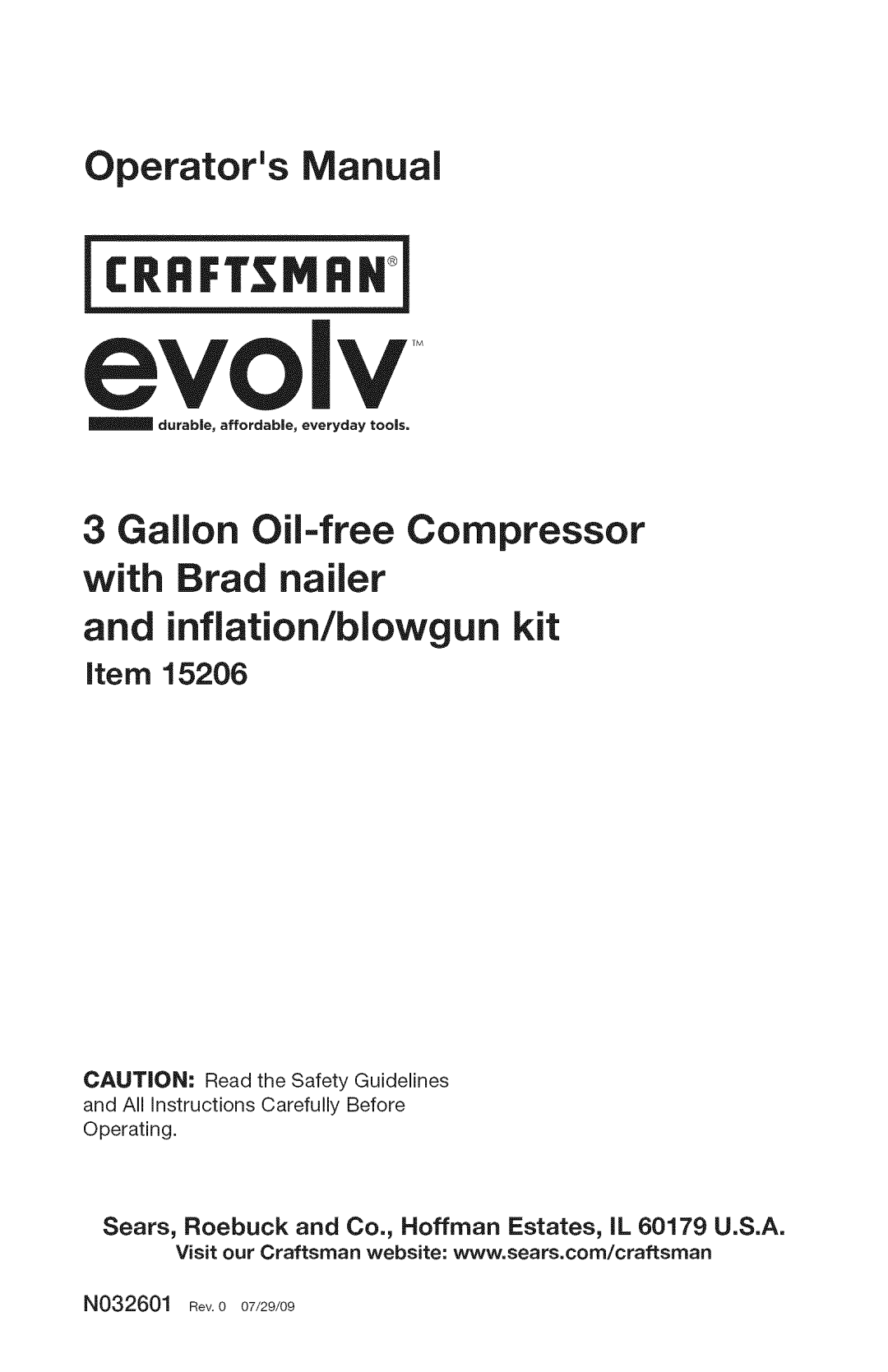 Craftsman 15206 manual Operators Manual 