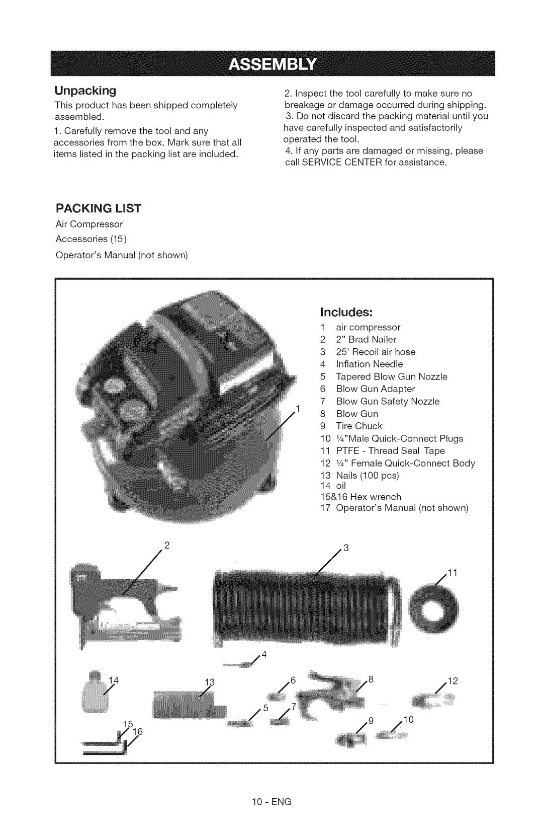 Craftsman 15206 manual Unpacking 