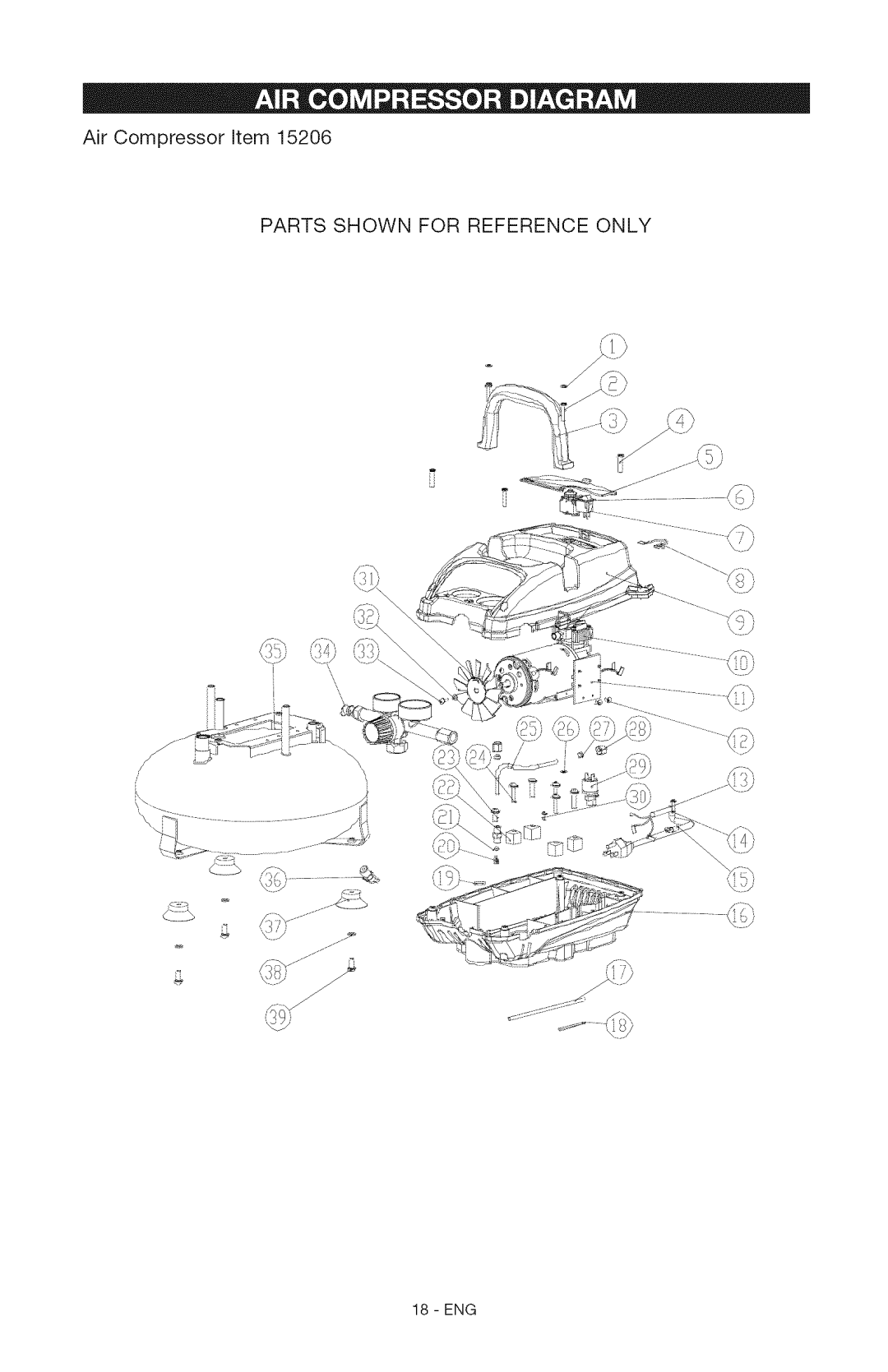 Craftsman 15206 manual Parts Shown for Reference only 