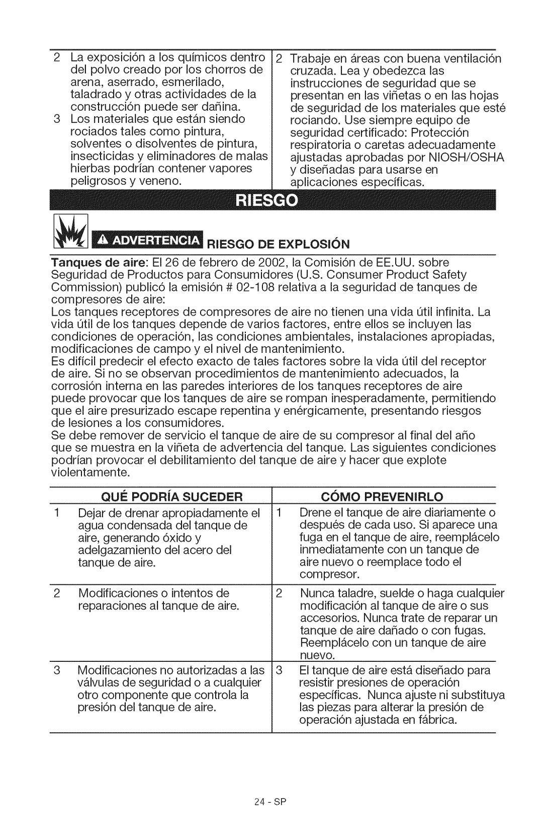 Craftsman 15206 manual Resgo De Explosion, Que Podria Suceder, Como Prevenirlo 