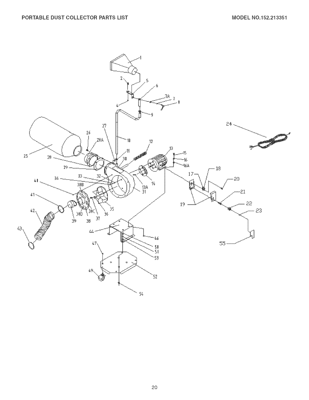 Craftsman 152.213351 operating instructions PORTABLEDUSTCOLLECTORPARTSUSTMODELNO,152,213351 