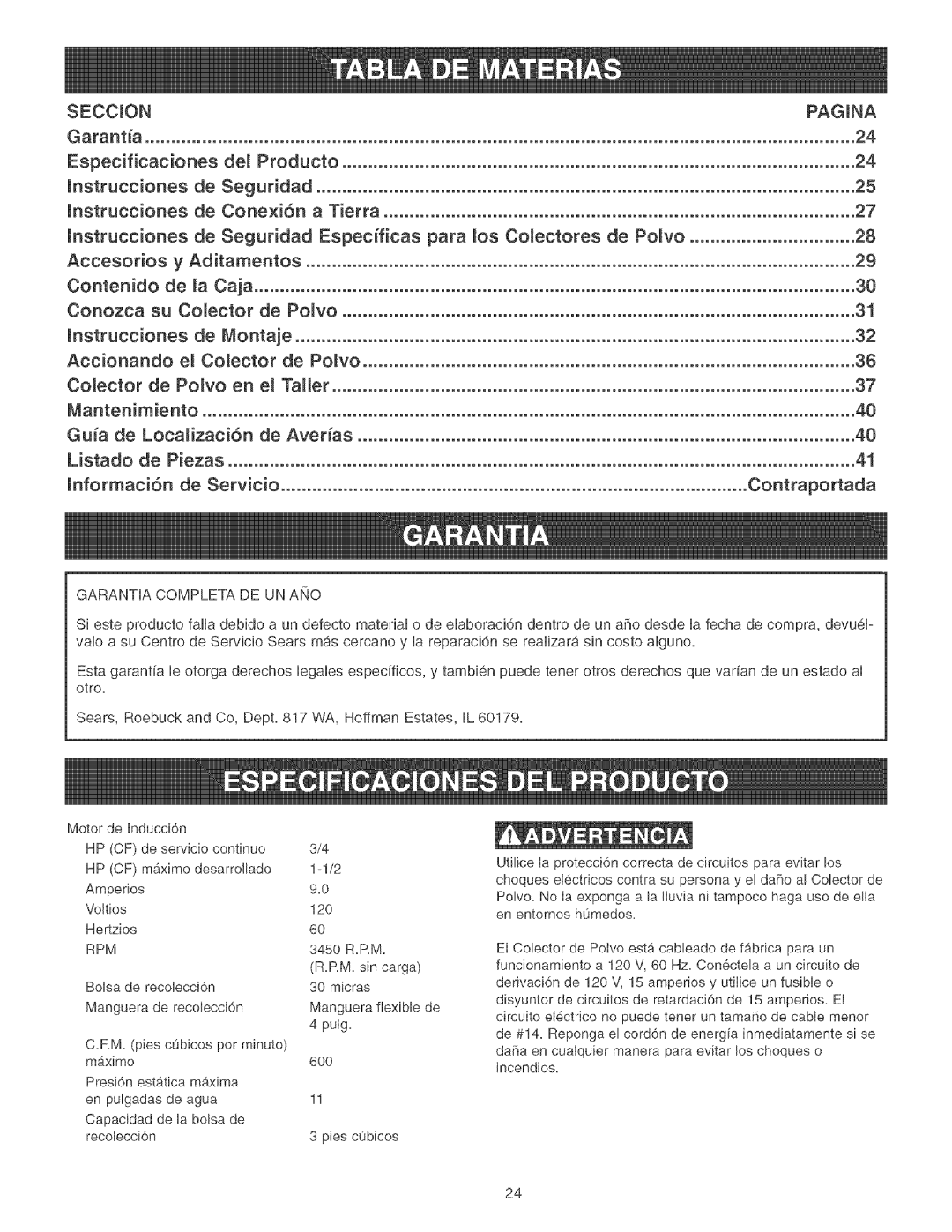 Craftsman 152.213351 operating instructions Seccion Pagina 