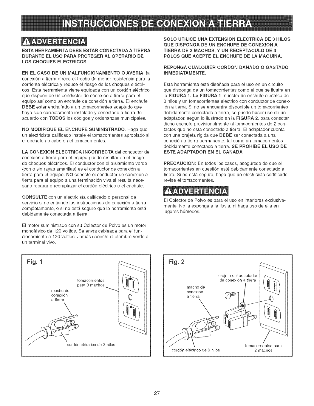 Craftsman 152.213351 operating instructions Orejeta de! adaptador 