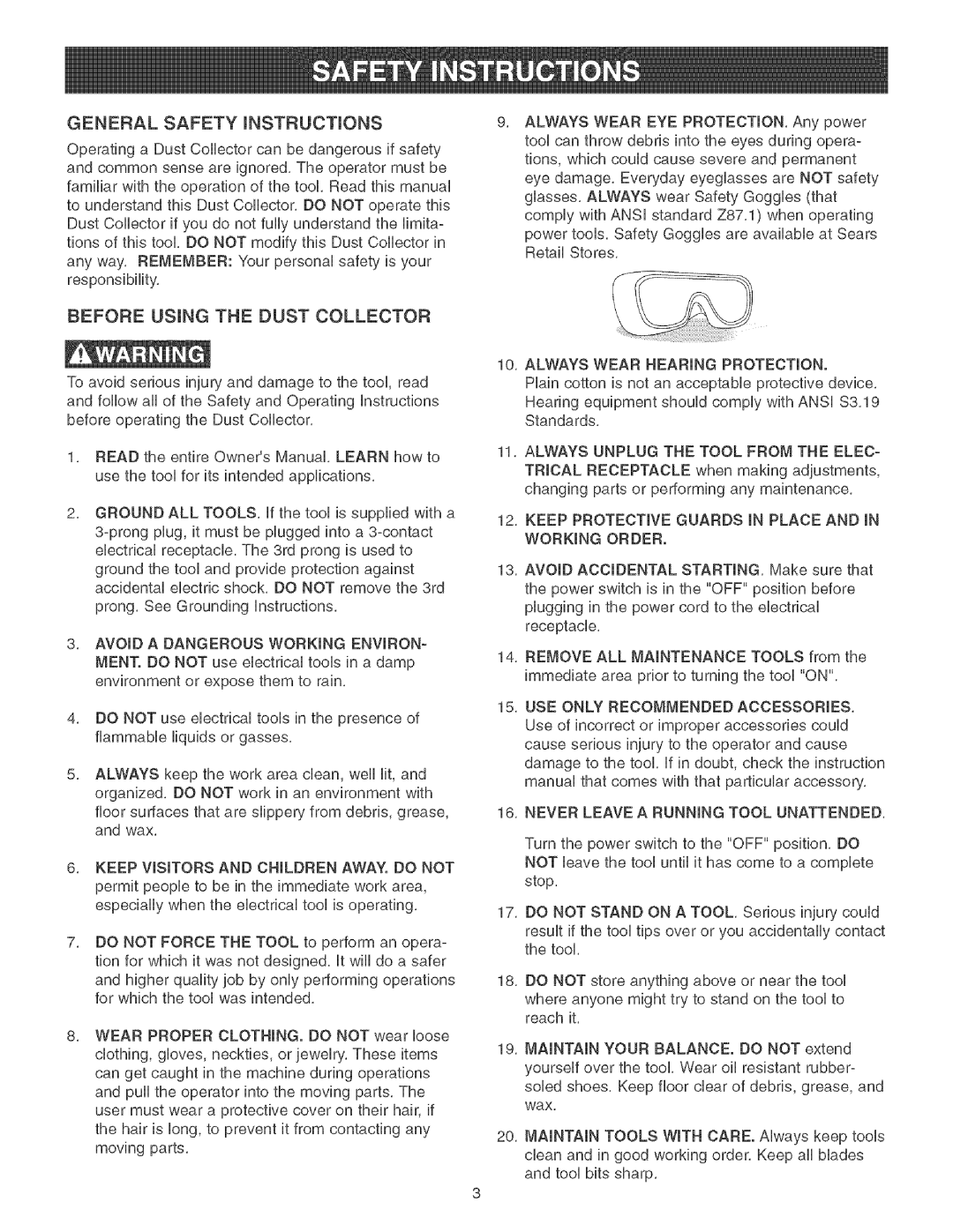 Craftsman 152.213351 operating instructions Keep Visitors and Children AWAY. do not, 10, Always Wear Hearing Protection 