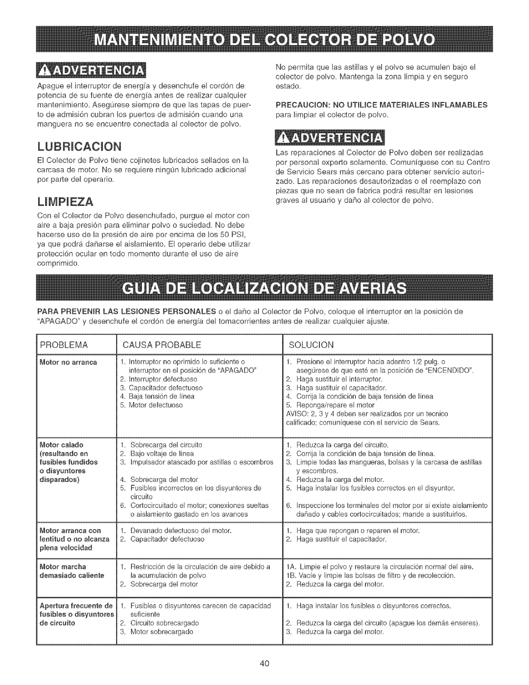 Craftsman 152.213351 Problema Causa Probable Solucion, Califieado comuniquese con el servicio de Sears 