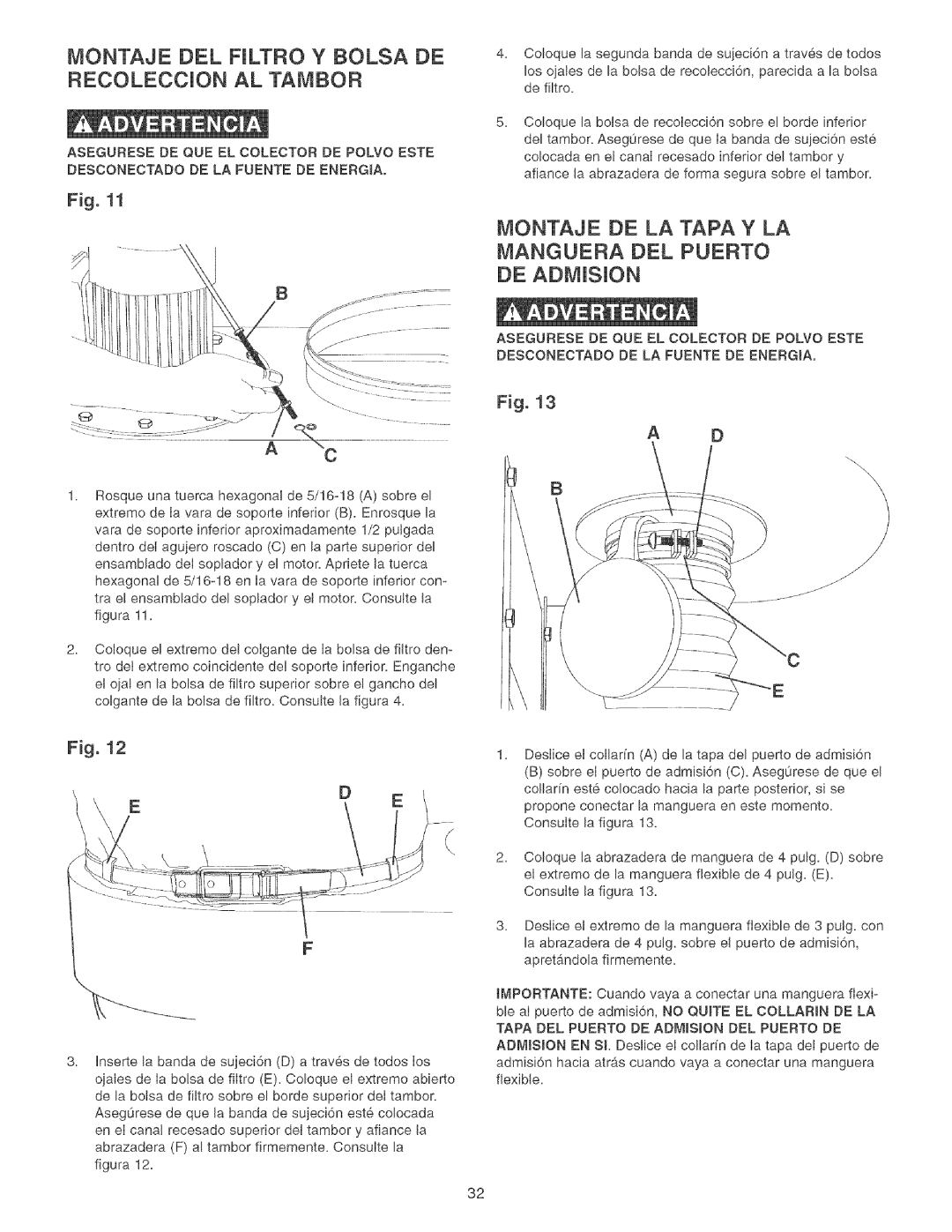 Craftsman 152.213361 operating instructions Montaje DEL Fjltro Y Bolsa DE Recoleccjon AL Tameor 