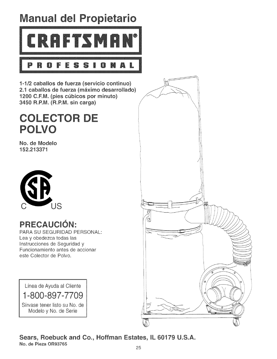 Craftsman 152.213371 operating instructions Anuai Propietario, Para SU Seguridad Personal 