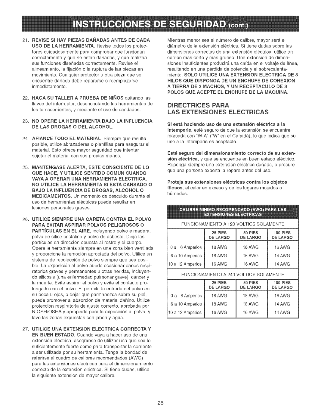 Craftsman 152.213371 Drectrices Para LAS Extensiones Electricas, DE LAS Drogas O DEL Alcohol, DE Largo 