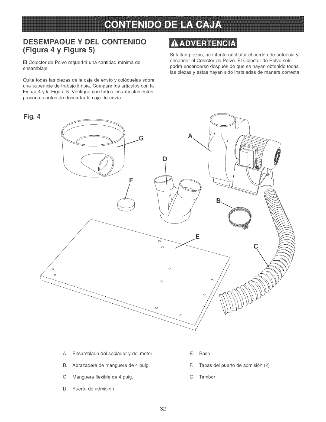 Craftsman 152.213371 operating instructions Desempaque Y DEL Contenjdo Figura 4 y Figura 