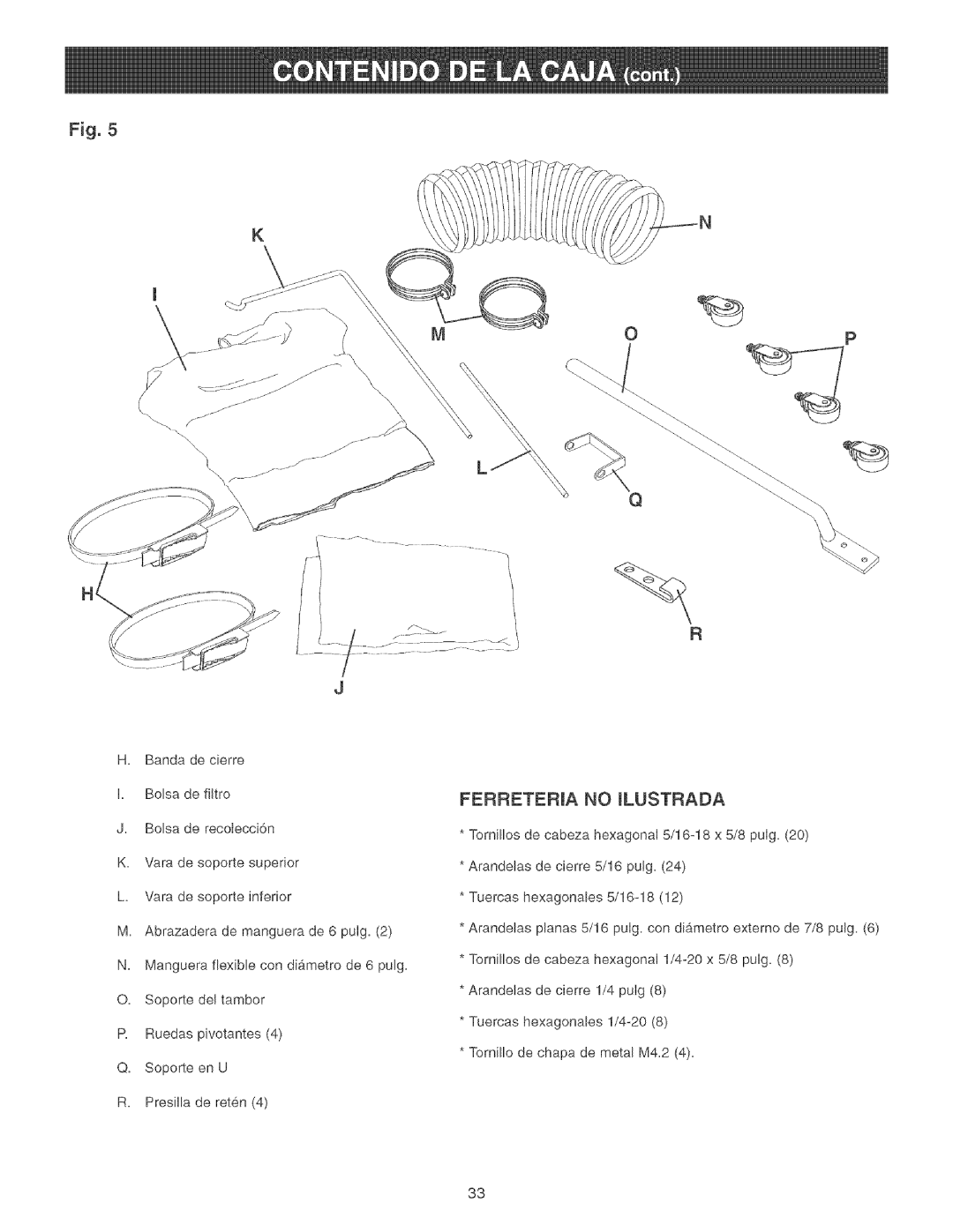 Craftsman 152.213371 operating instructions Ferreteria no Ilustrada 