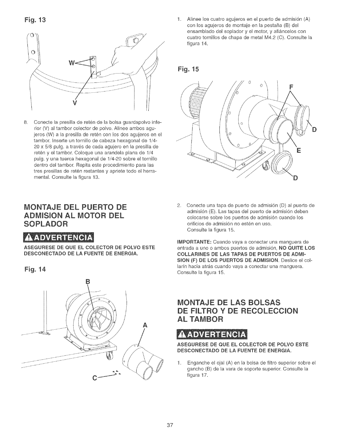 Craftsman 152.213371 operating instructions Montaje DEL Puerto DE Admjsjon AL Motor DEL Soplador 