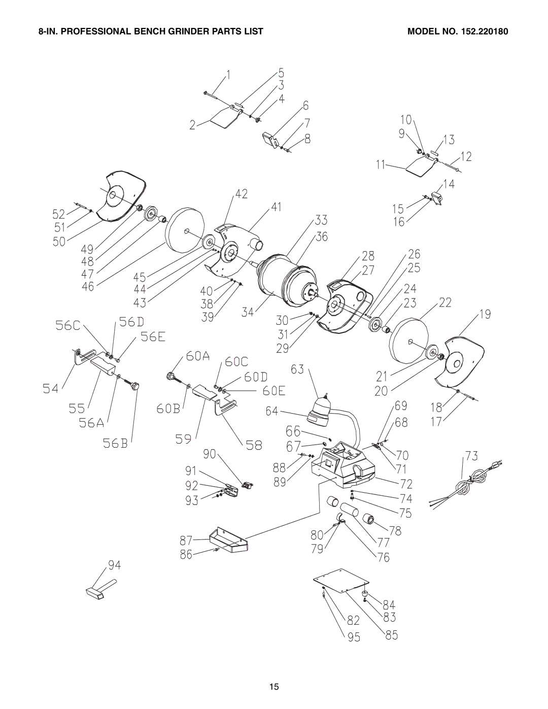 Craftsman 152.22018 owner manual IN. Professional Bench Grinder Parts List 