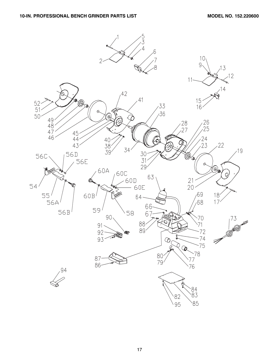 Craftsman 152.22018 owner manual 10-IN. Professional Bench Grinder Parts List 