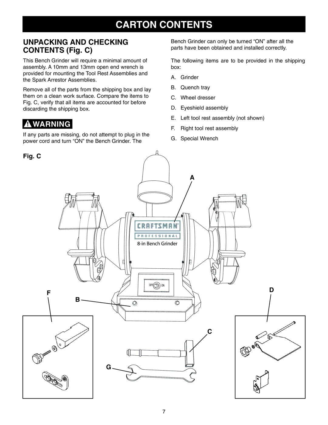 Craftsman 152.22018 owner manual Carton Contents 