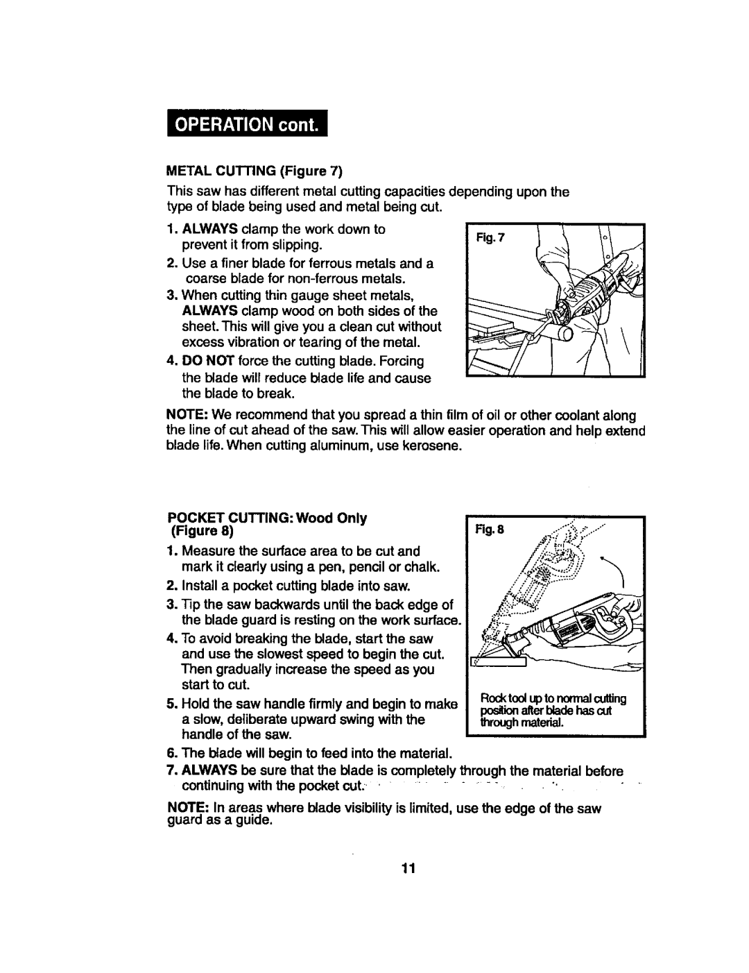 Craftsman 172.2677 owner manual Pocket Cutting Wood Only Figure 