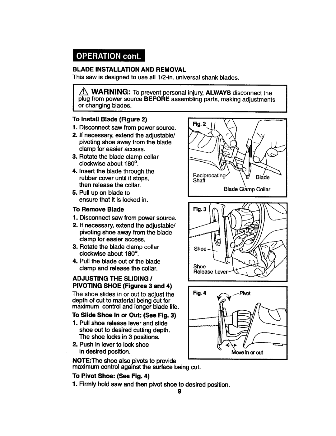 Craftsman 172.2677 owner manual Blade Installation and Removal, Adjusting Sliding 