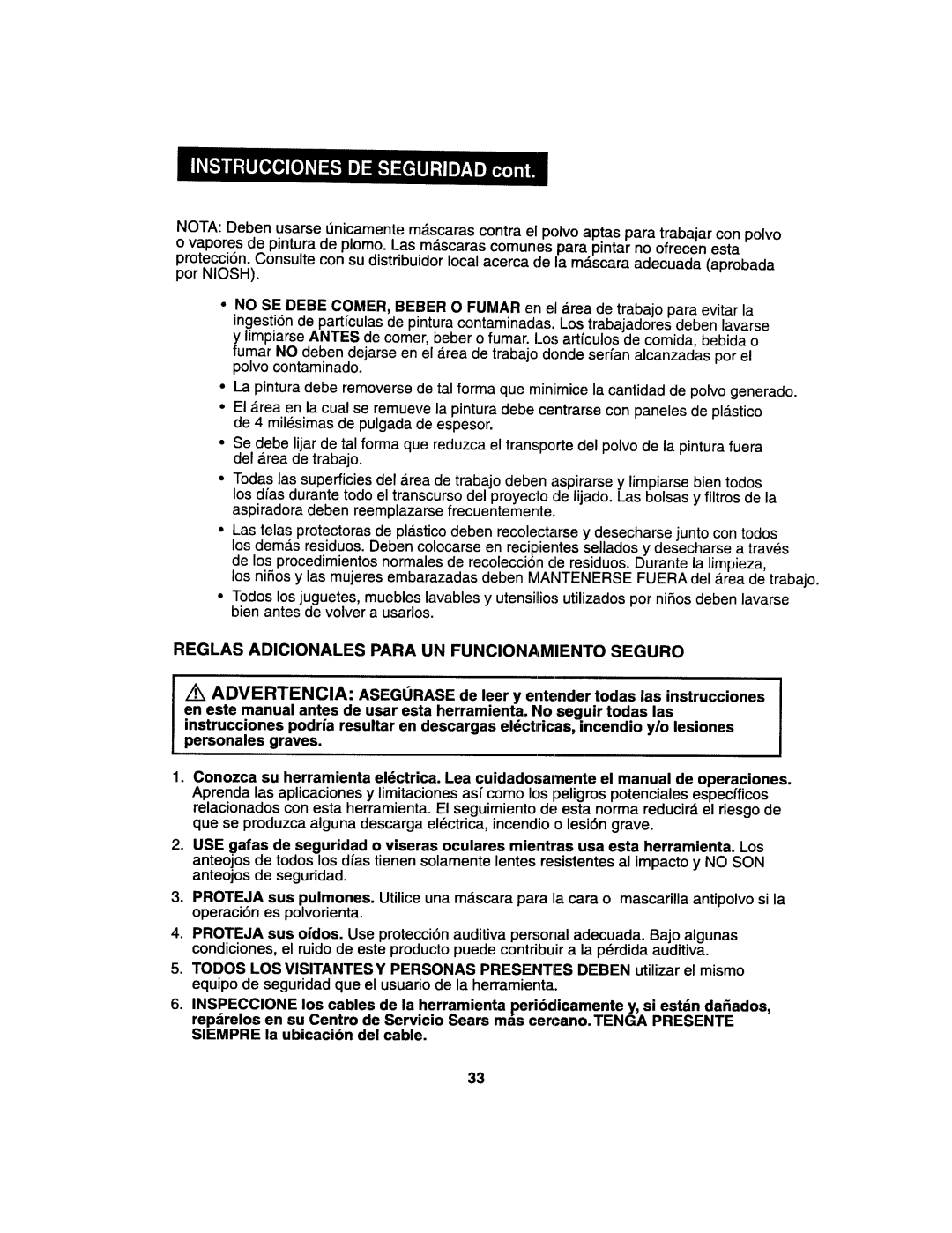 Craftsman 172.27673 operating instructions Reglas Adicionales Para UN Funcionamiento Seguro 