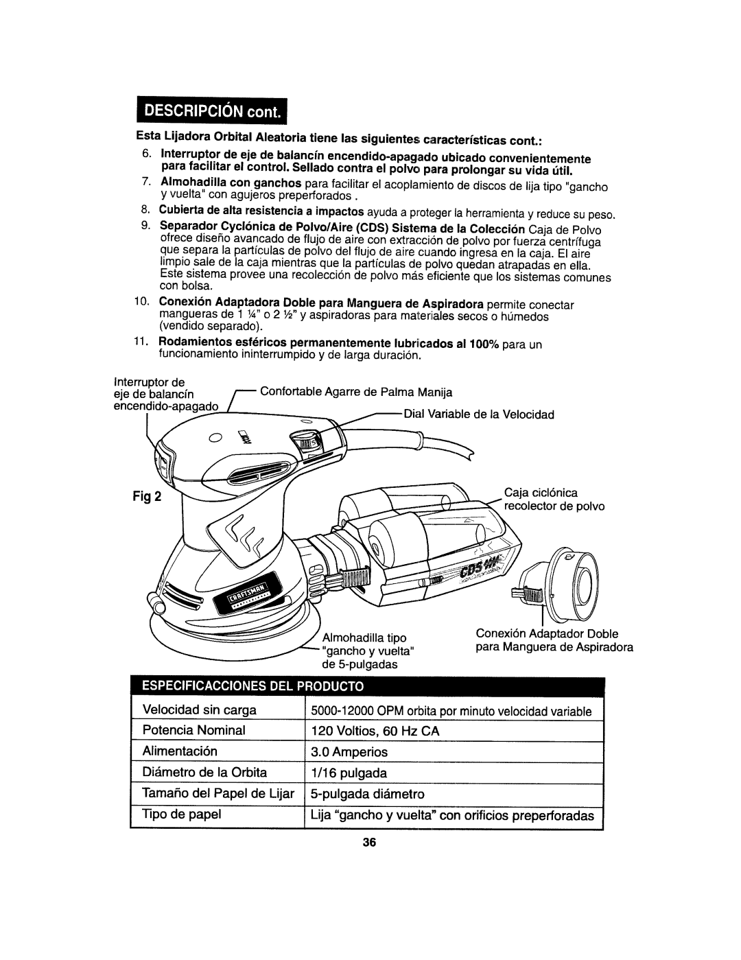 Craftsman 172.27673 operating instructions De polvo 