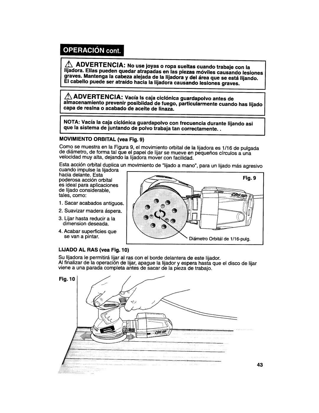 Craftsman 172.27673 operating instructions Didmetro Orbital de 1/16-pulg 