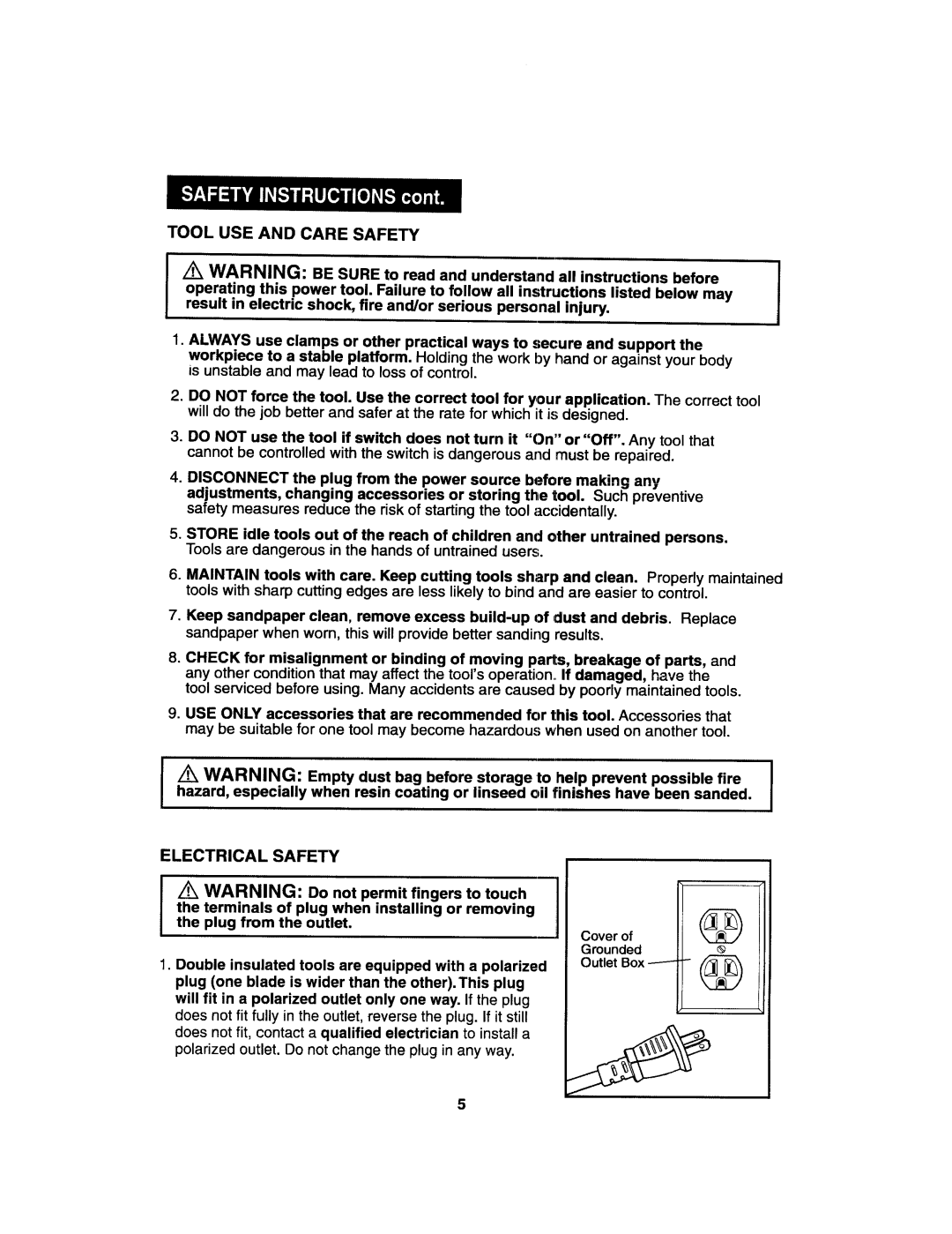 Craftsman 172.27673 operating instructions Tool USE and Care Safety, Electrical Safety 