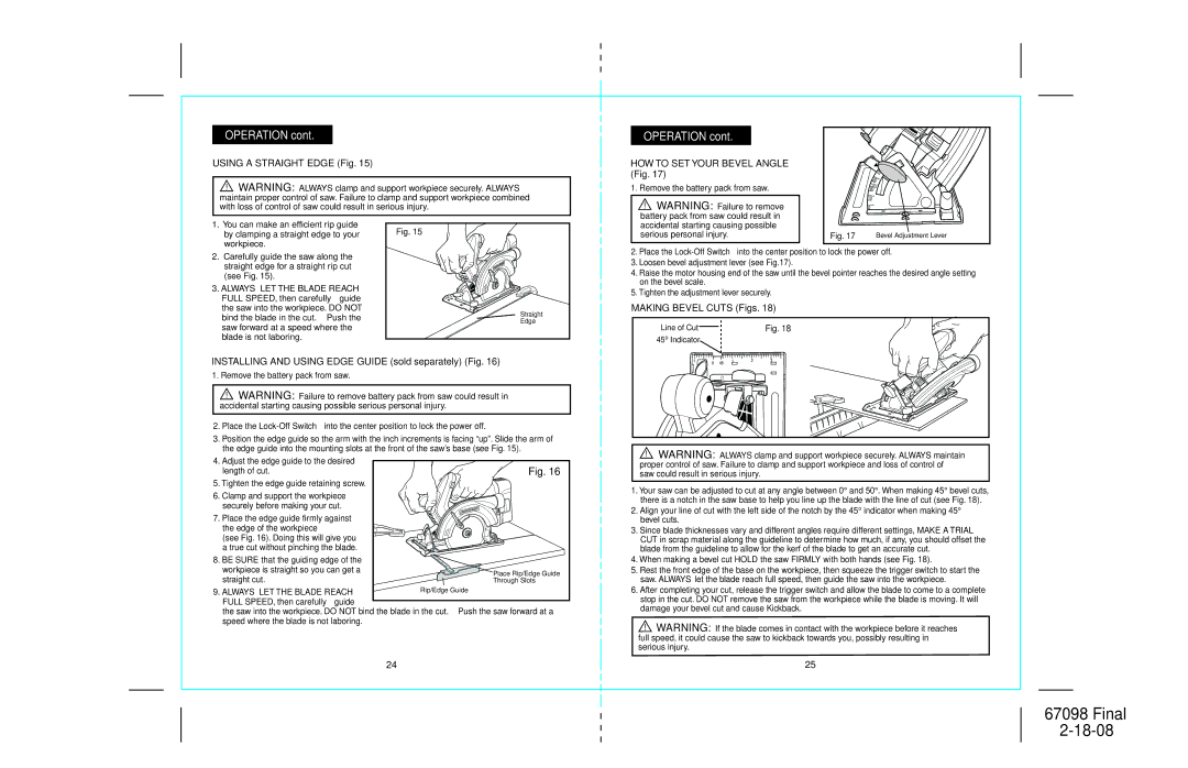 Craftsman 172.67098 Using a Straight Edge Fig, HOW to SET Your Bevel Angle Fig, Making Bevel Cuts Figs 