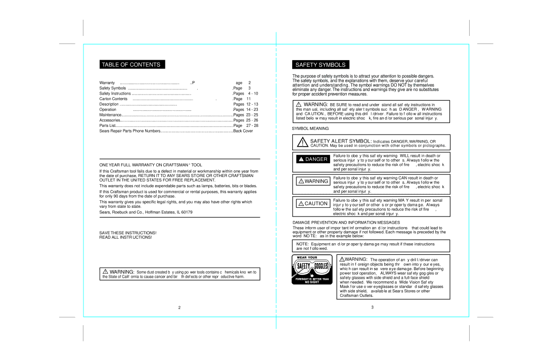 Craftsman 172.67098 operating instructions Read ALL Instructions 