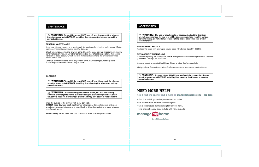 Craftsman 172.74544 warranty Maintenance, Accessories 