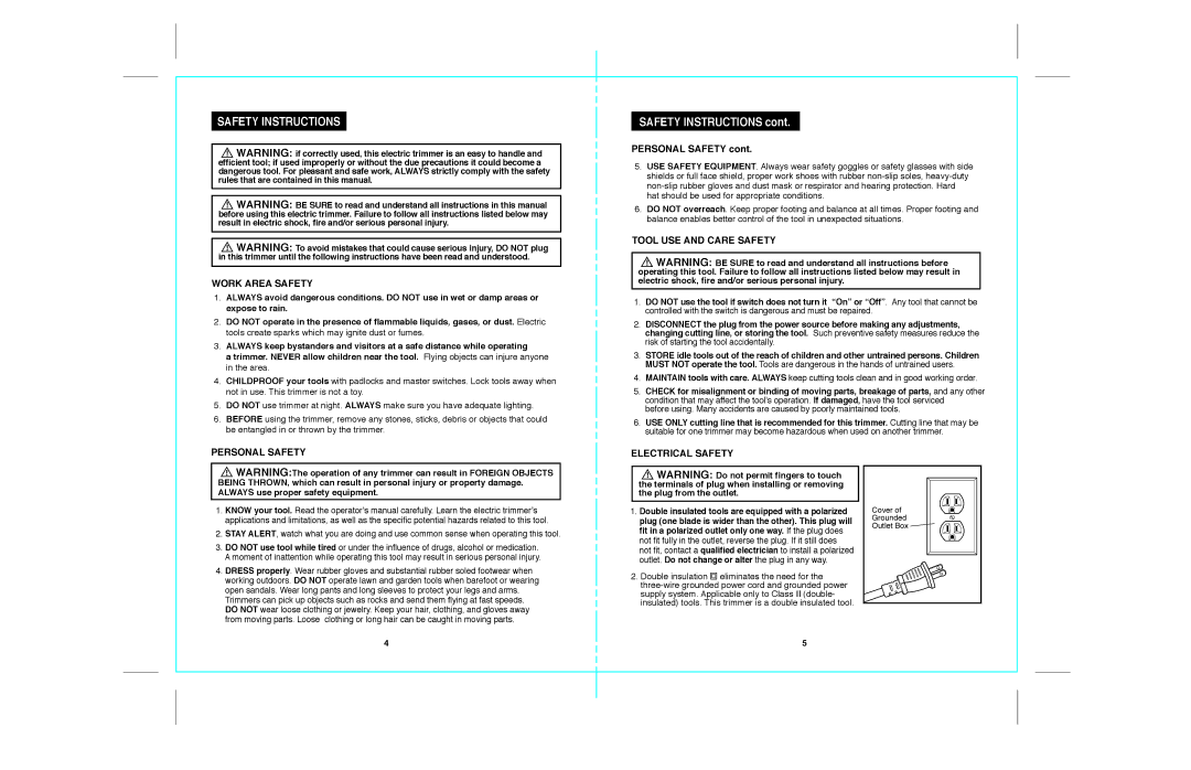 Craftsman 172.74544 warranty Safety Instructions 